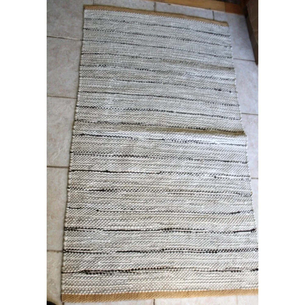 4.5 x 2.5 Ft. Rug Handmade Dhurrie Wool & Jute Mat Grey & Beige Carpet Woven